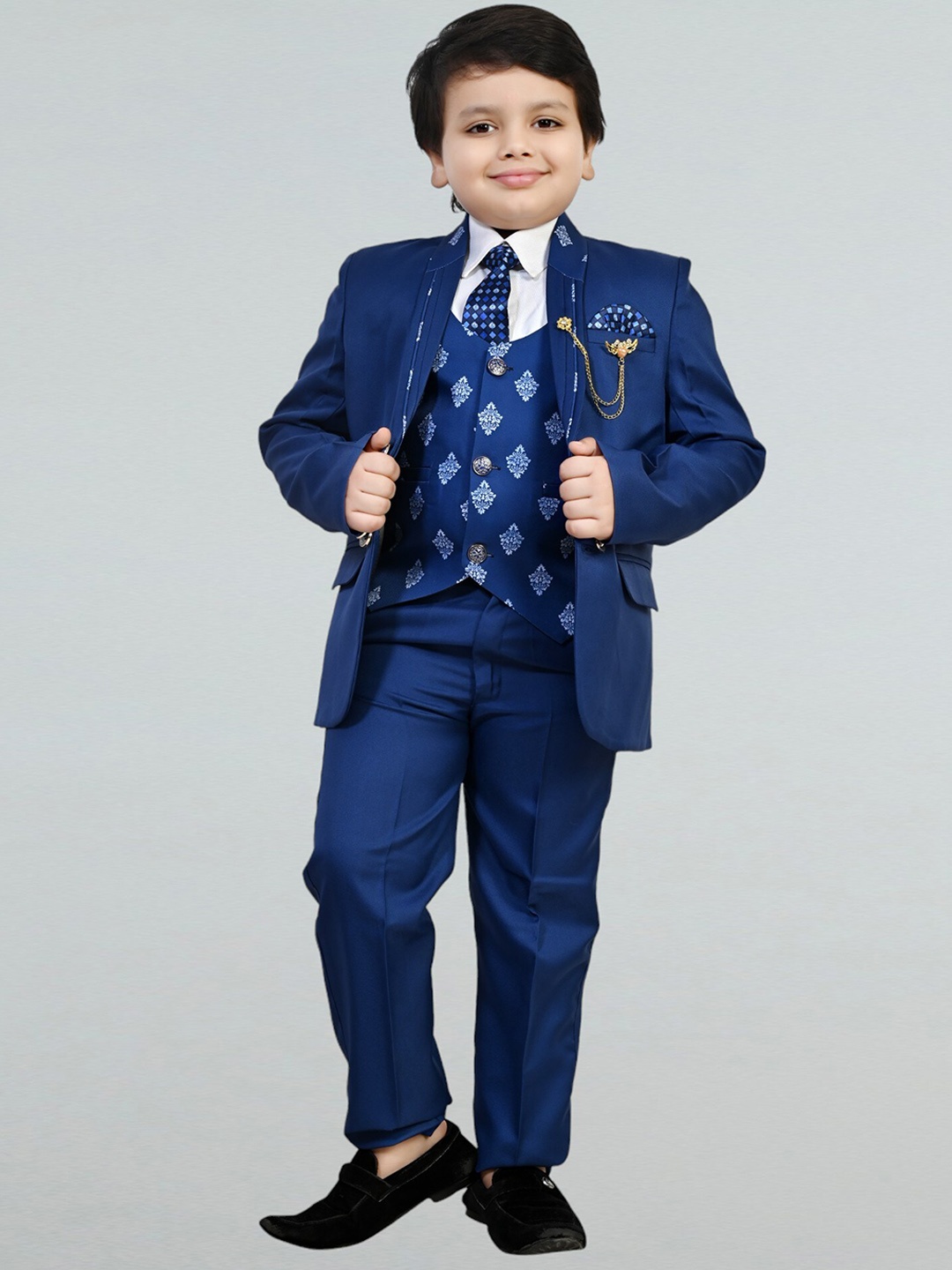 

BT DEZINES Boys Printed Single-Breasted 5-Piece Party Suits, Blue