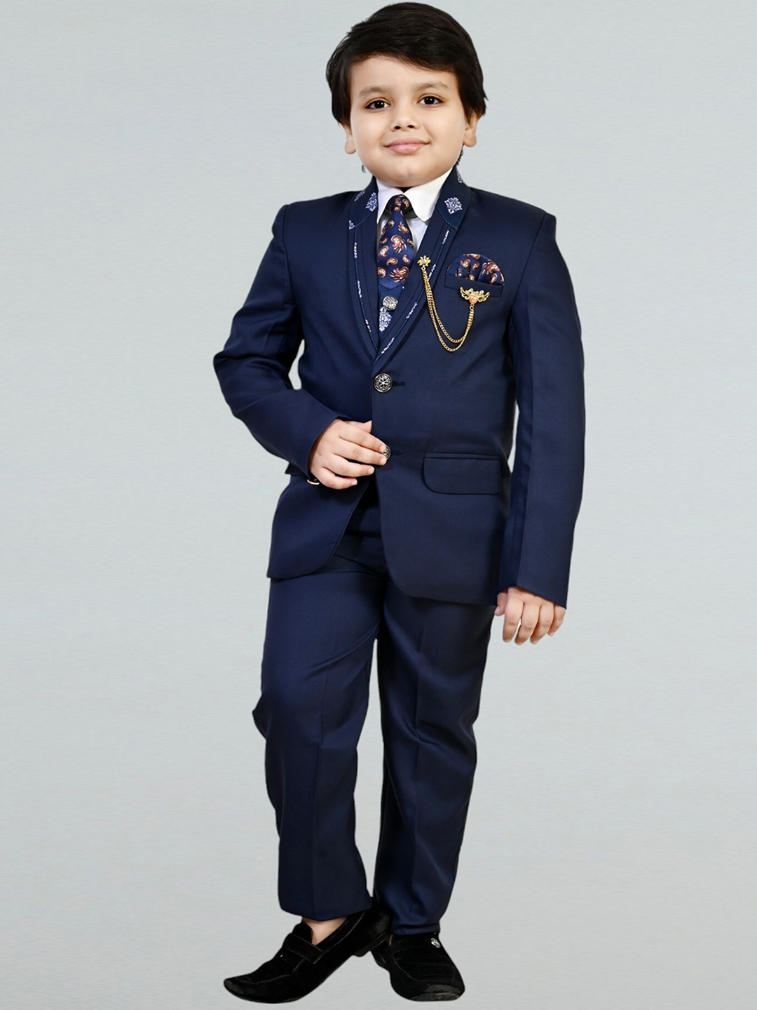 

BT DEZINES Boys Single-Breasted Five-Piece Party Suits, Navy blue