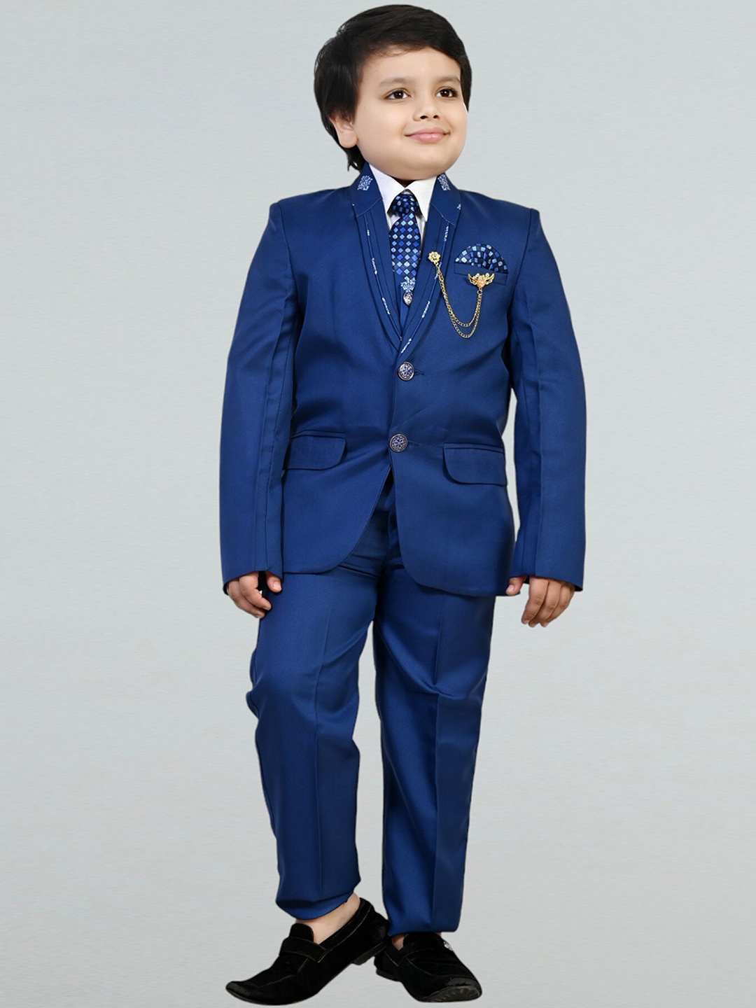 

BT DEZINES Boys Single-Breasted Five-Piece Party Suits, Blue