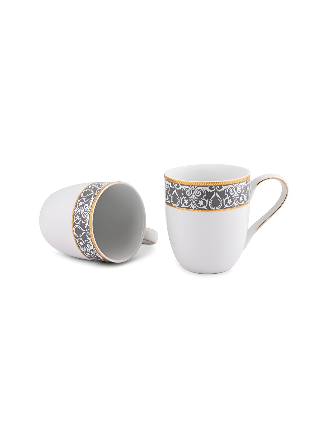 

Hitkari White & Grey 2 Pieces Ethnic Motifs Printed Glossy Mugs
