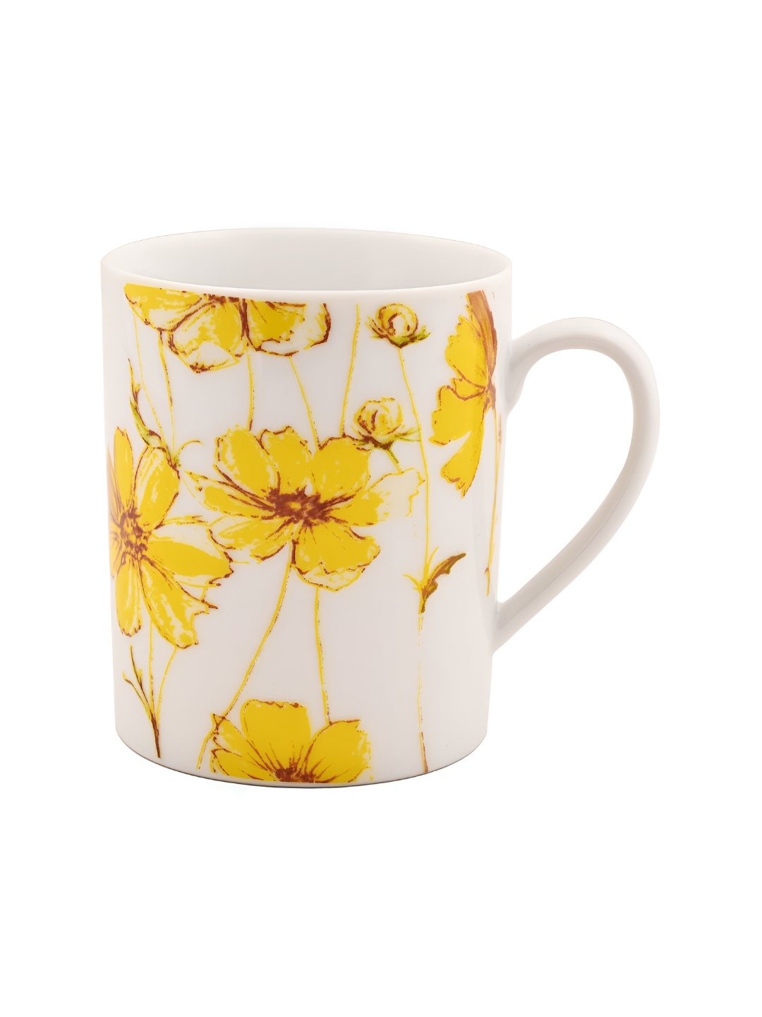 

Hitkari Yellow & White 2 Pieces Floral Printed Glossy Mugs 250 ml Each