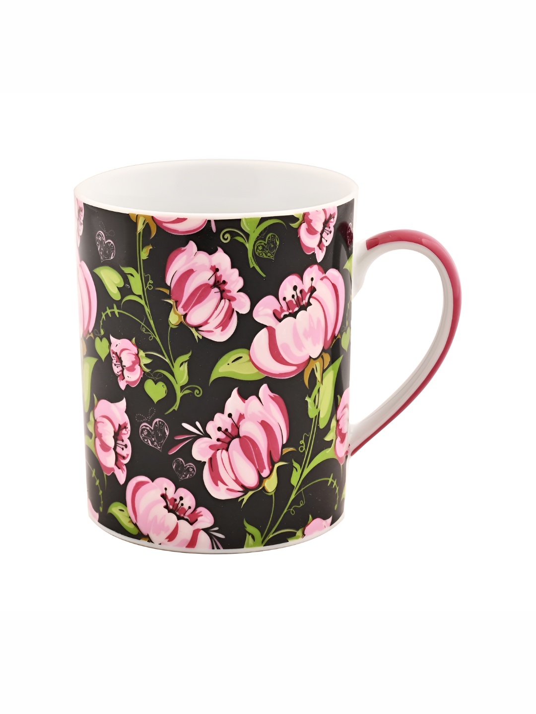 

Hitkari White & Pink 2 Pieces Floral Printed Glossy Mugs 250 ml