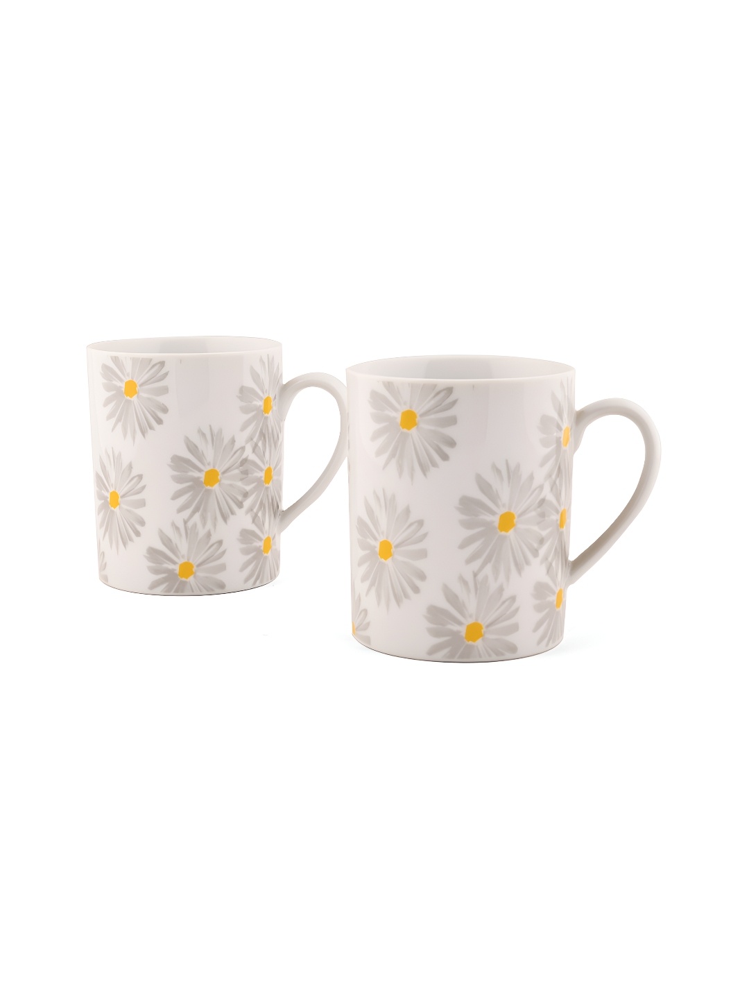 

Hitkari White & Yellow Floral Printed Glossy Mugs 250 ml