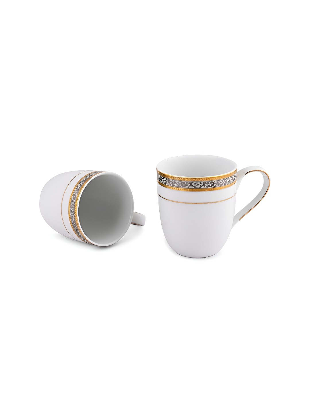 

Hitkari White & Mustard 2 Pieces Porcelain Glossy Mugs 250 ml Each