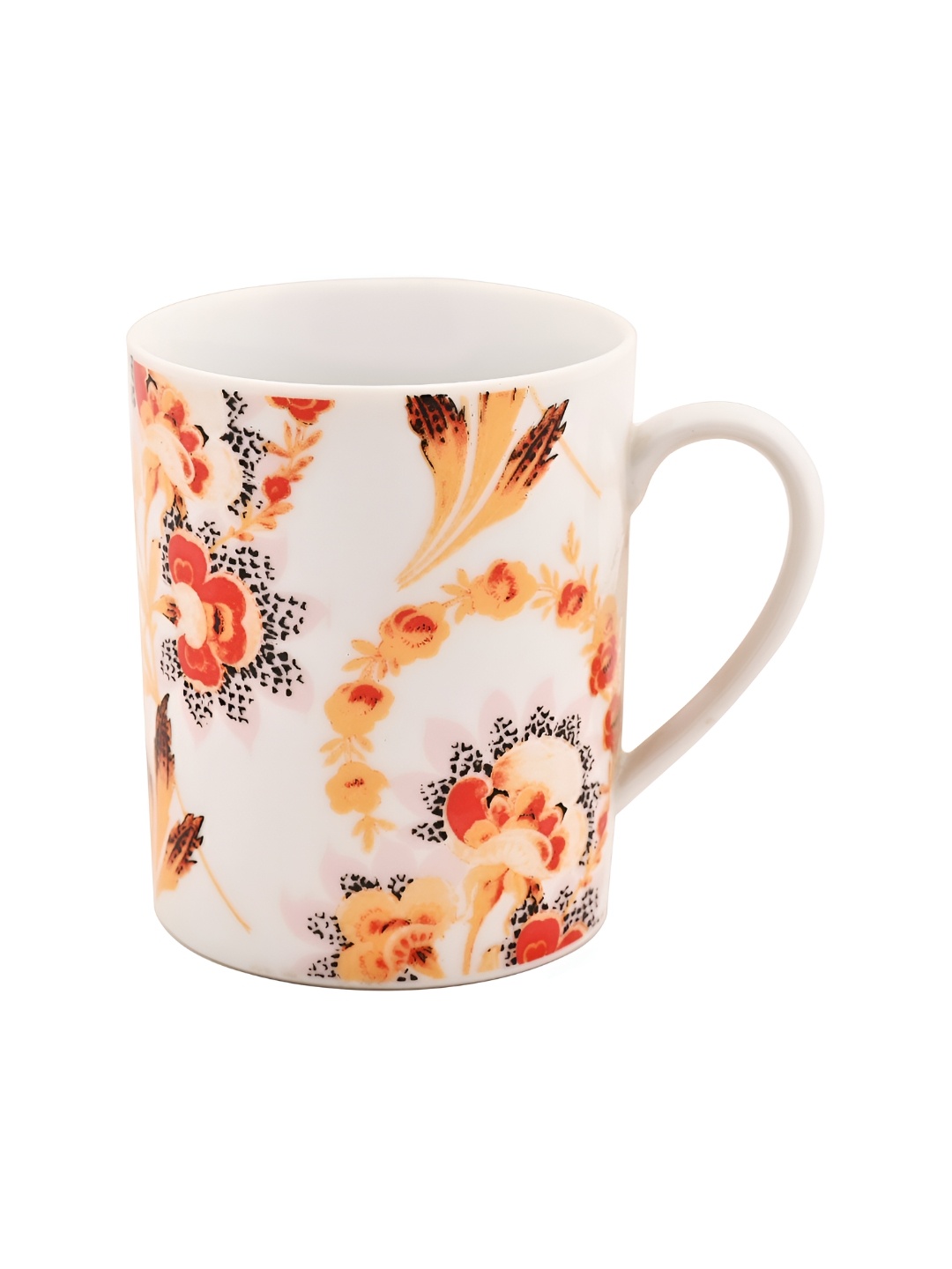

Hitkari Orange & White 2 Pieces Floral Printed Glossy Mugs