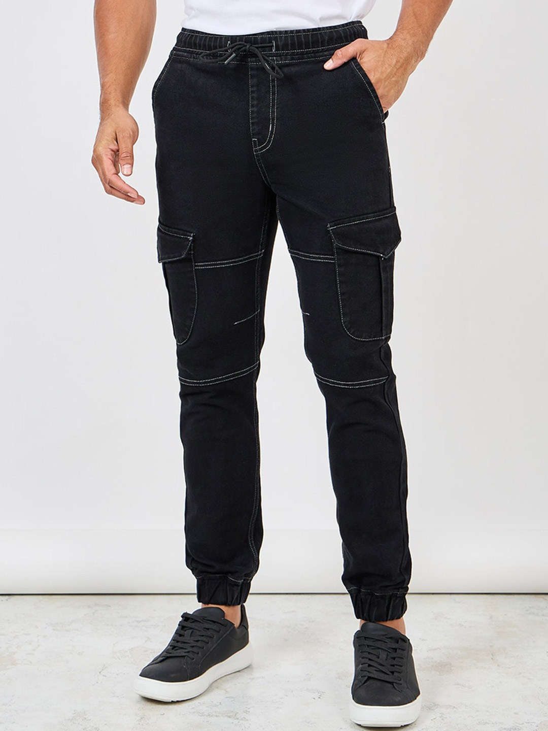 

Styli Men Black Slim Premium Stretch Denim Cargo Jog Jeans