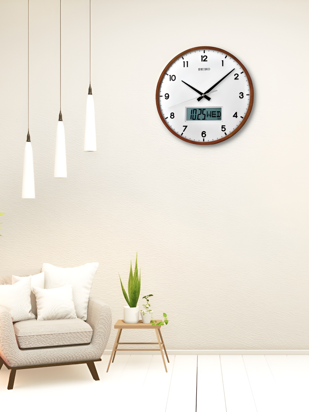 

SEIKO Brown & White Contemporary Round Wooden Wall Clock