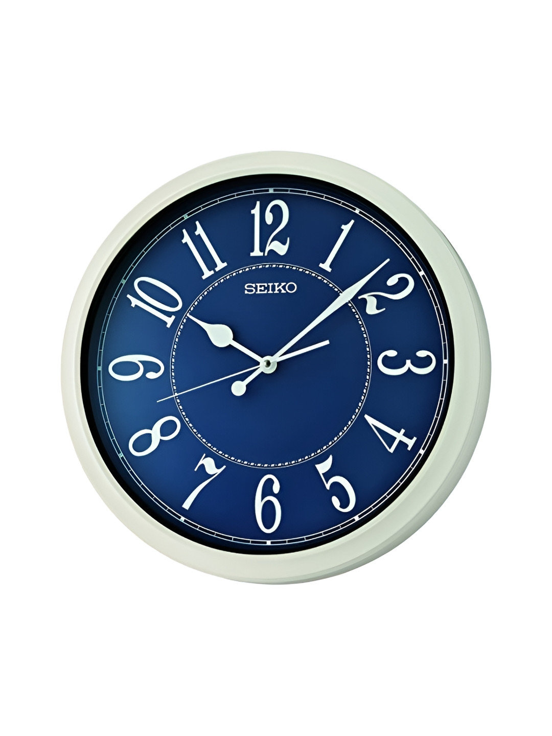

SEIKO White & Blue Printed Contemporary Round Wall Clock