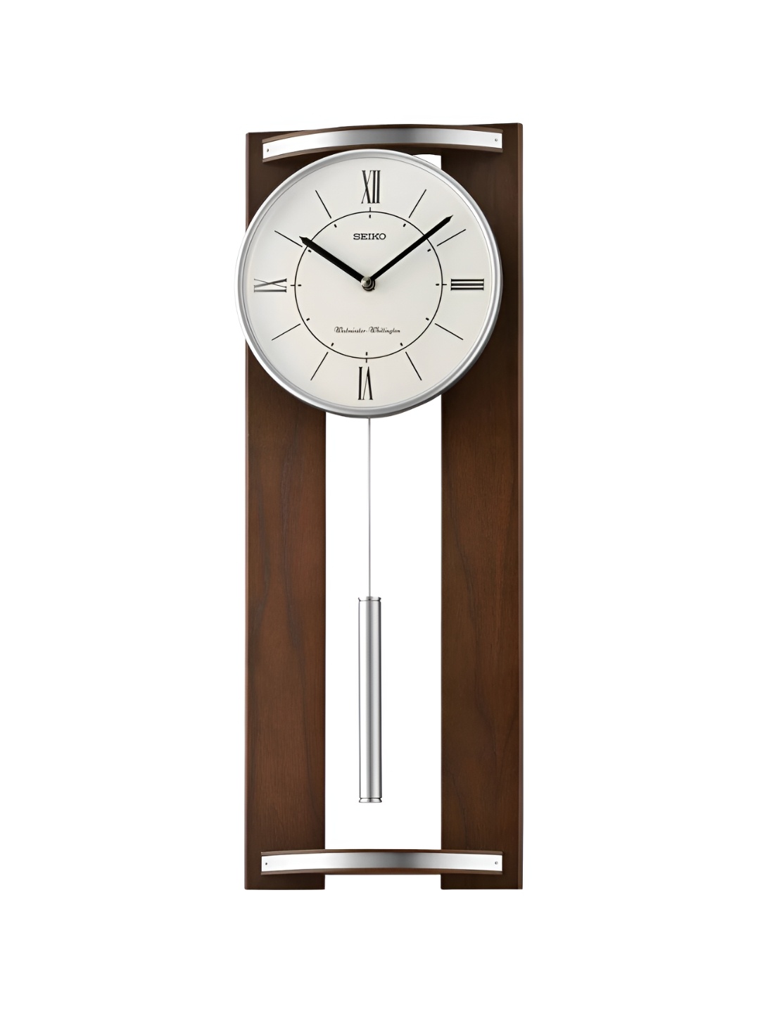 

SEIKO Brown & Silver Toned Rectangle Contemporary Wooden Pendulum Wall Clock