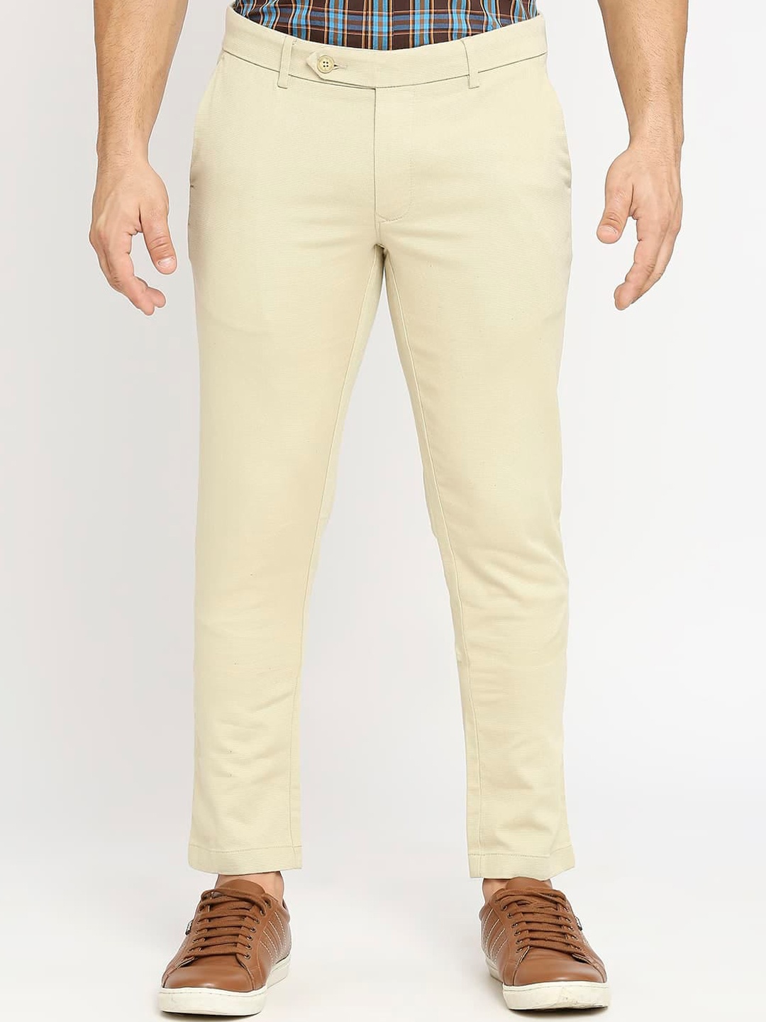 

Basics Men Tapered Fit Cotton Trousers, Beige