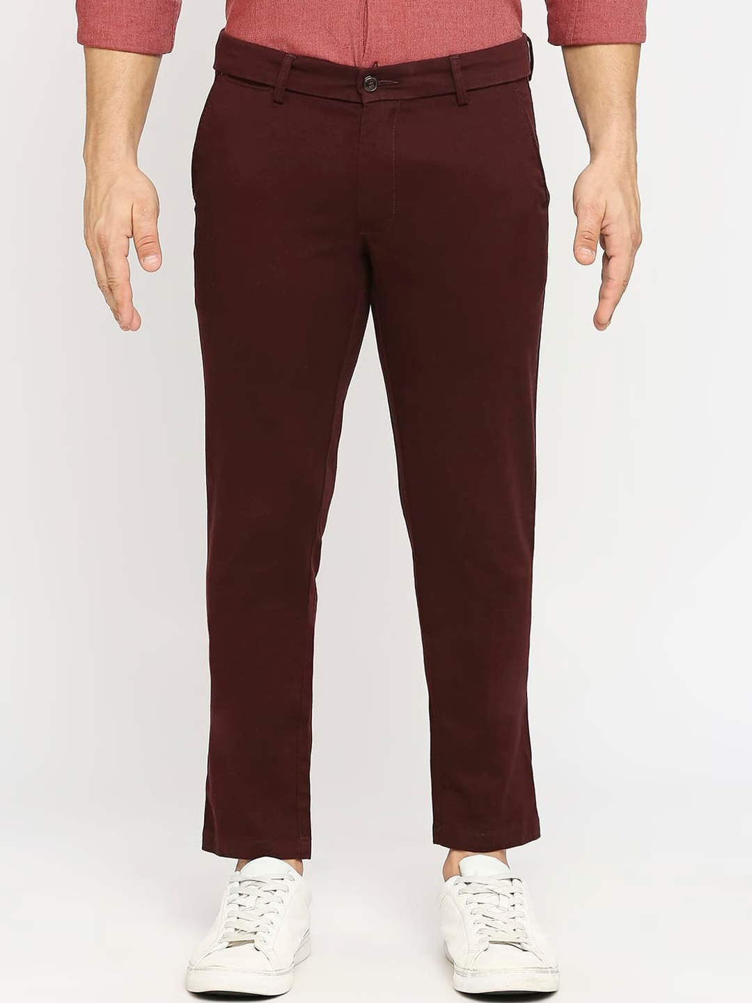 

Basics Men Tapered Fit Cotton Trousers, Maroon