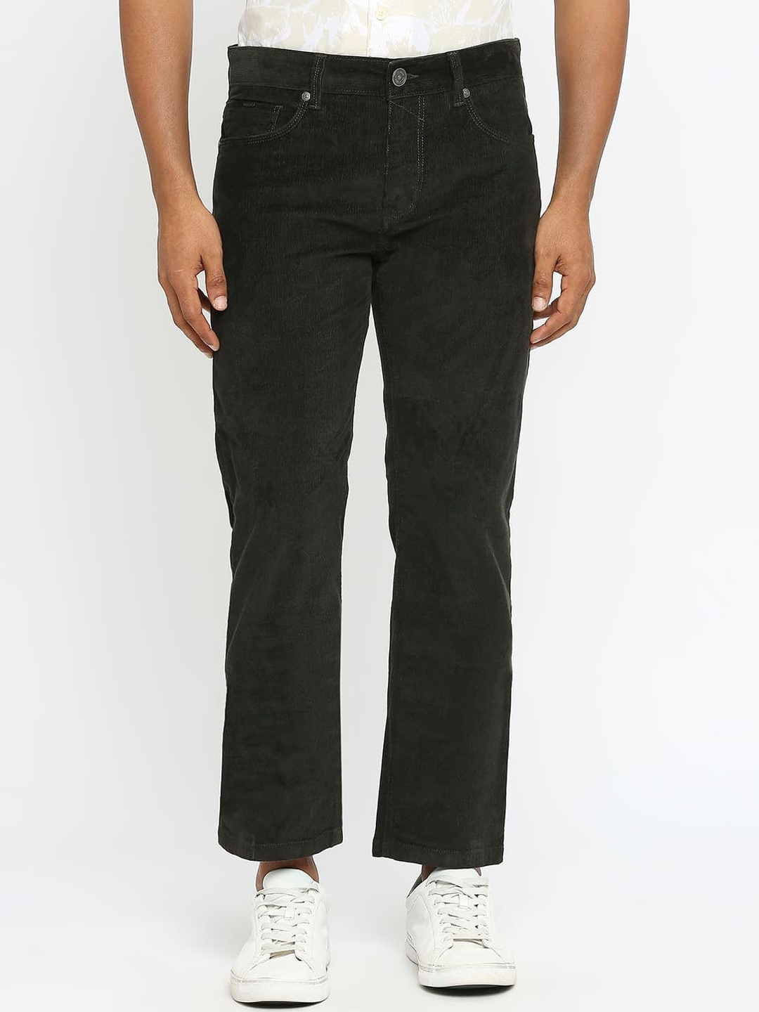 

Basics Men Tapered Fit Cotton Corduroy Trousers, Olive