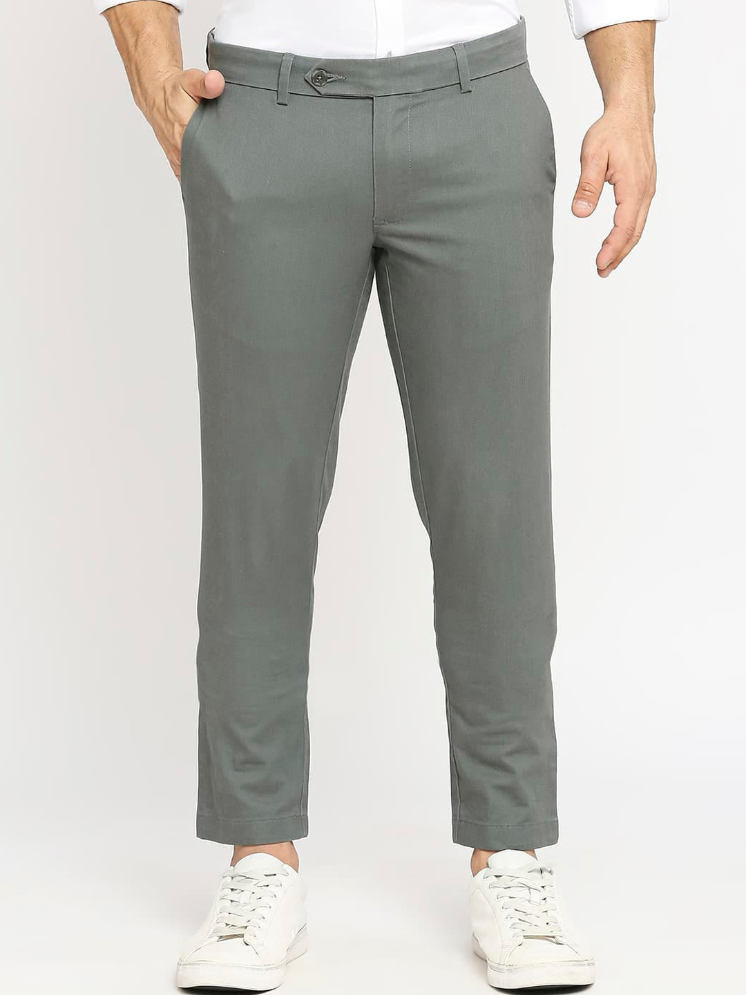 

Basics Men Tapered Fit Cotton Trousers, Green