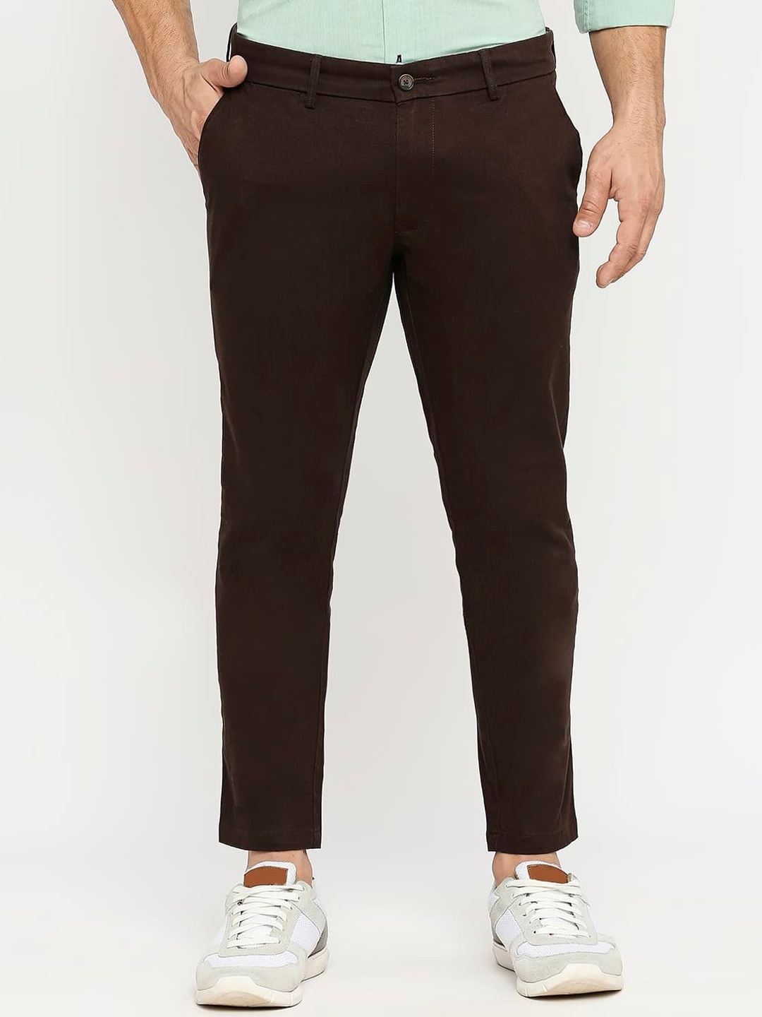 

Basics Men Mid-Rise Tapered Fit Dobby Cotton Trouser, Brown