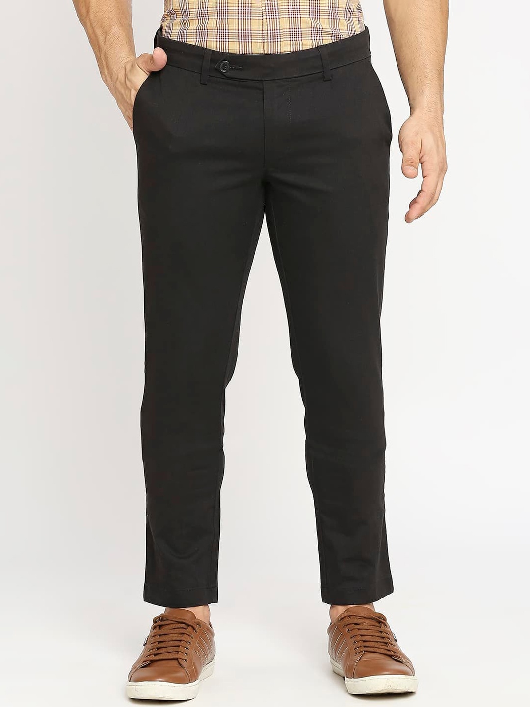 

Basics Men Tapered Fit Mid-Rise Cotton Trousers, Black