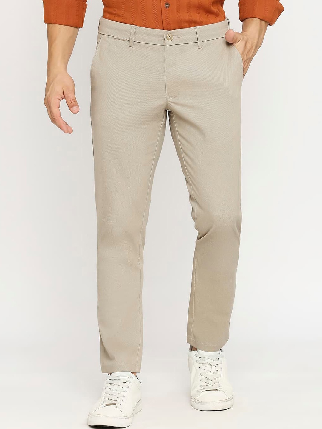 

Basics Men Mid-Rise Tapered Fit Cotton Trousers, Khaki