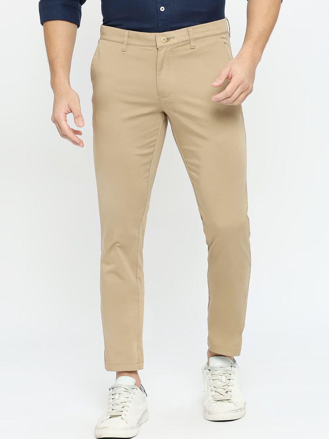 

Basics Men Tapered Fit Mid-Rise Cotton Trousers, Khaki