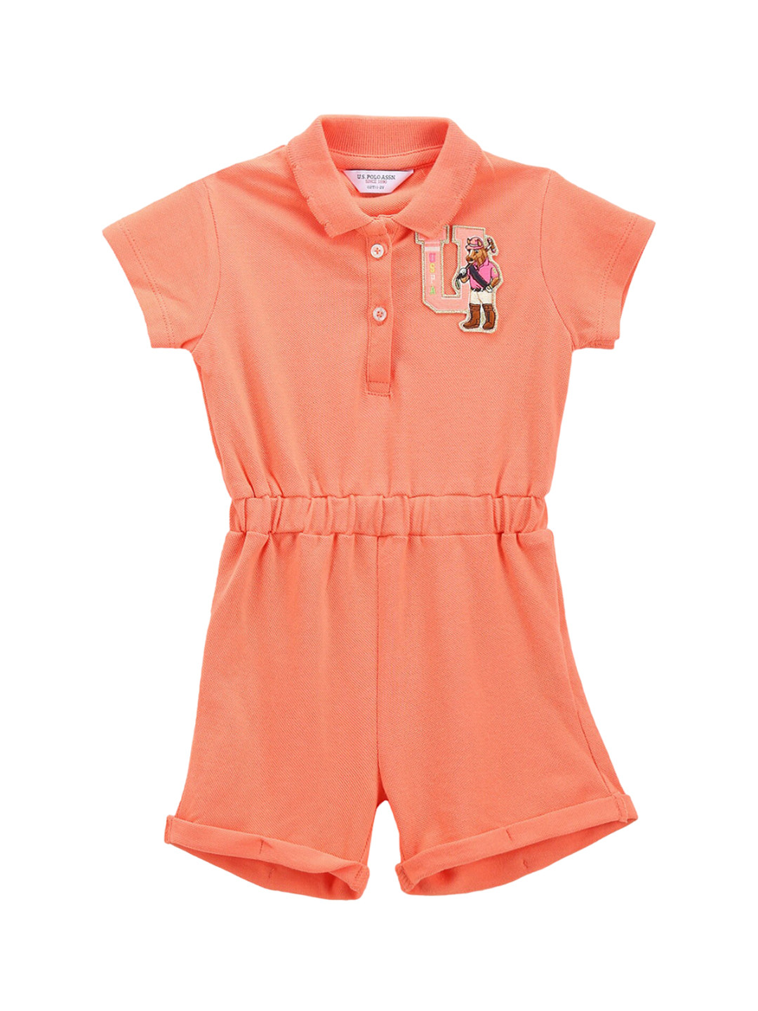 

U.S. Polo Assn. Kids Girls Shirt Collar Pure Cotton Rompers, Orange