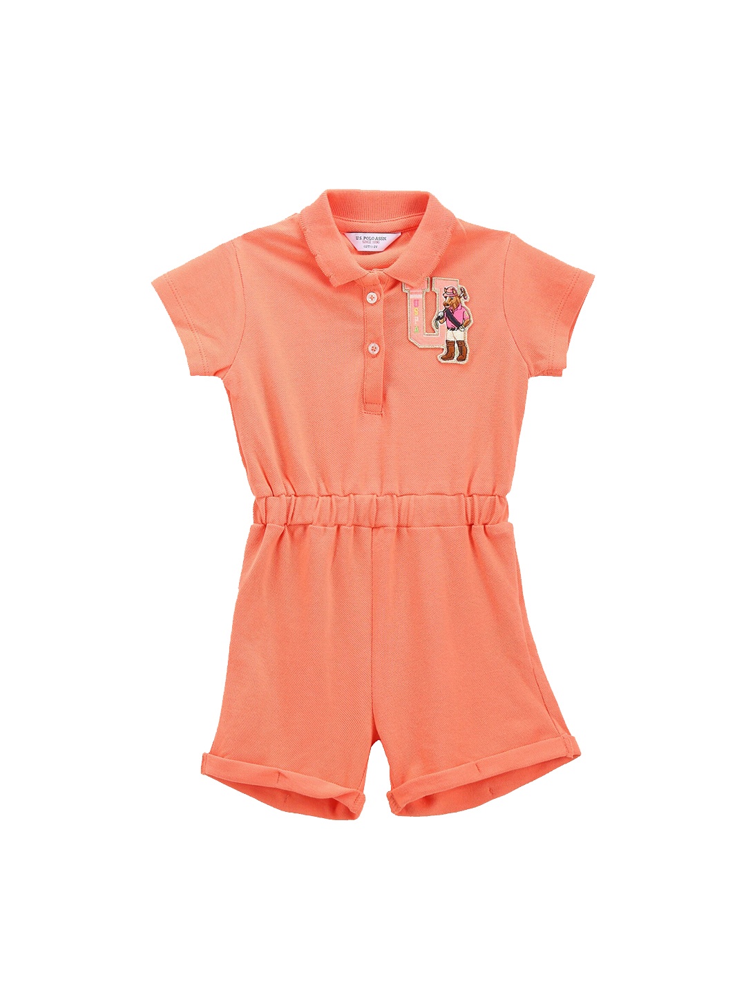 

U.S. Polo Assn. Kids Girls Shirt Collar Pure Cotton Rompers, Orange