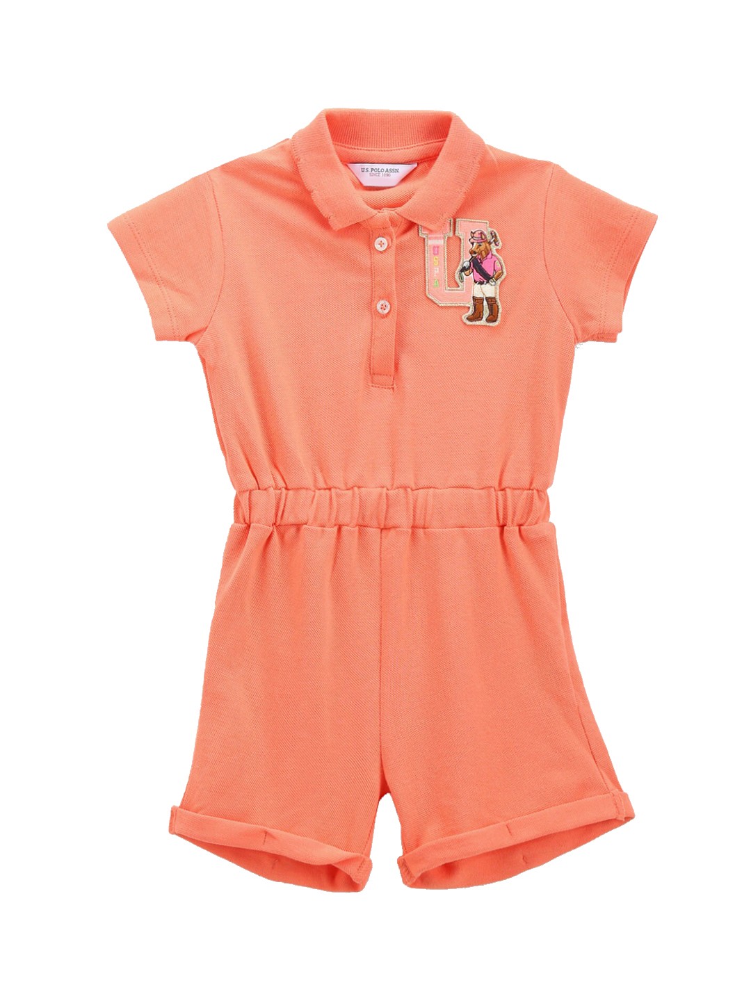 

U.S. Polo Assn. Kids Girls Polo Collar Pure Cotton Rompers, Orange