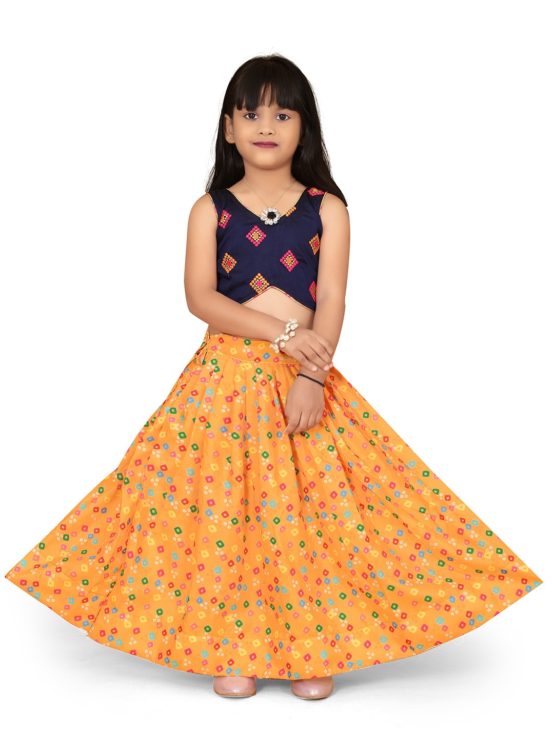 

BAESD Girls Embroidered Thread Work Ready to Wear Lehenga &, Yellow