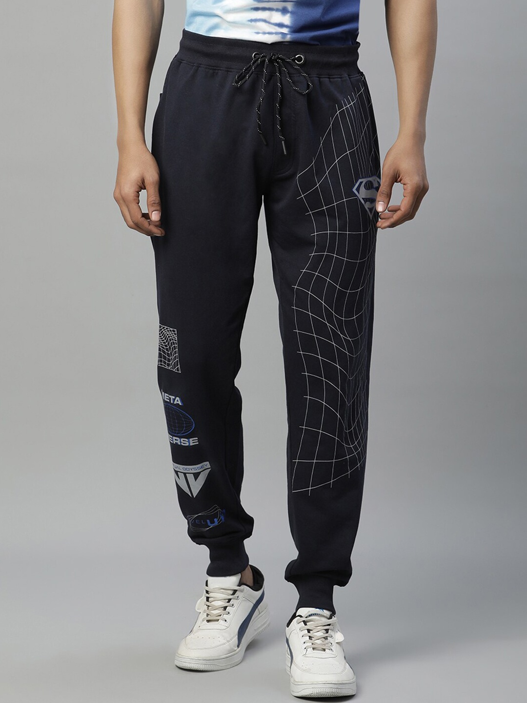 Free Authority Men Superman Printed Joggers, Navy blue