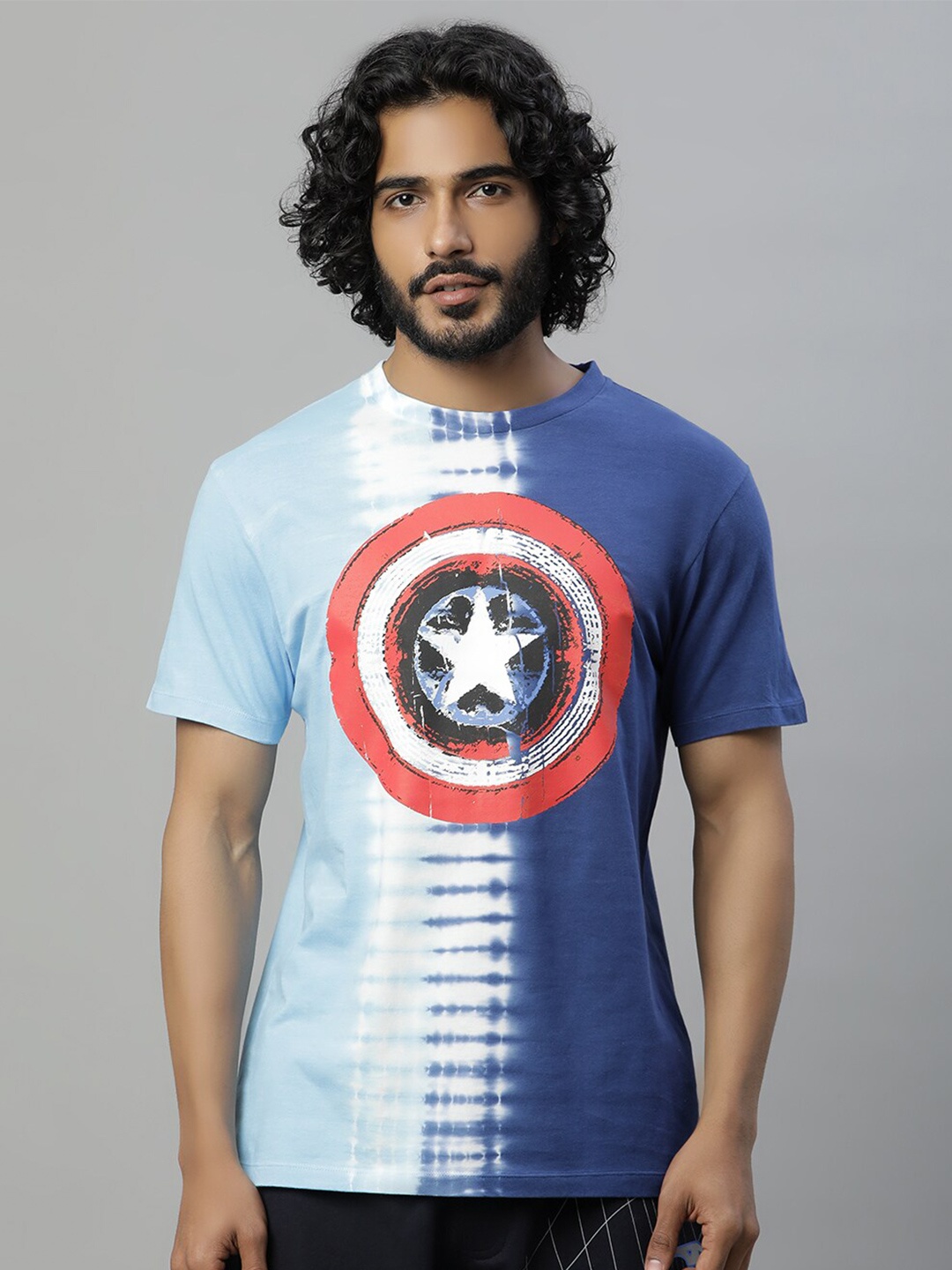 Free Authority Captain America Printed Round Neck Pure Cotton T-shirt, Blue