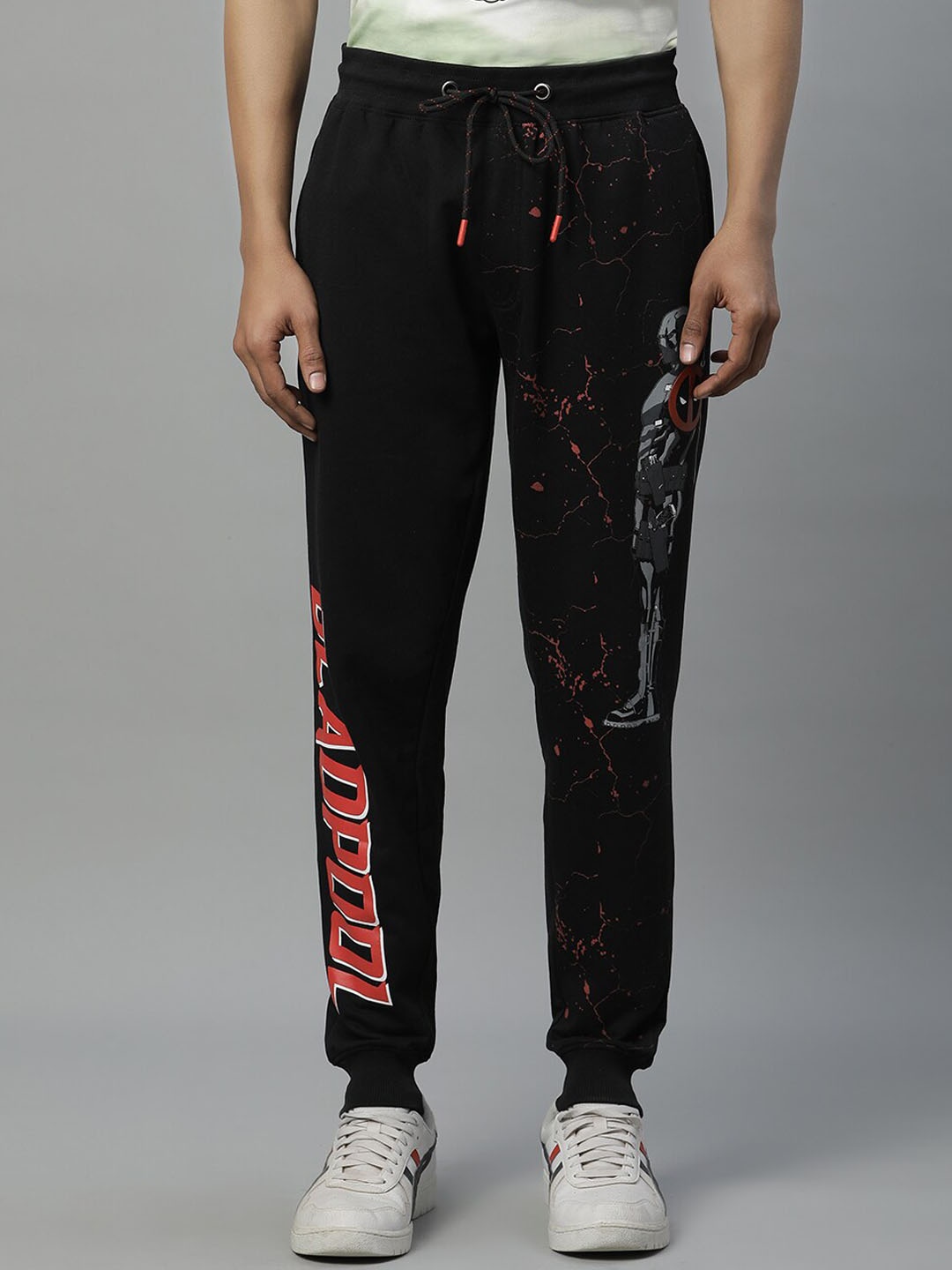 Free Authority Men Deadpool Printed Joggers, Black