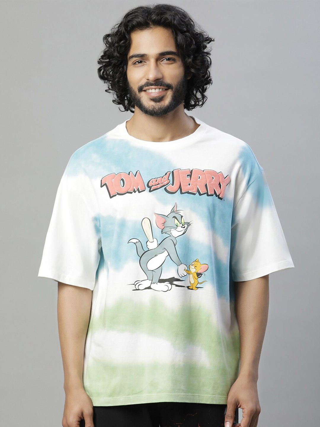 

Free Authority Graphic Tom & Jerry Printed Pure Cotton Oversized T-shirt, Off white