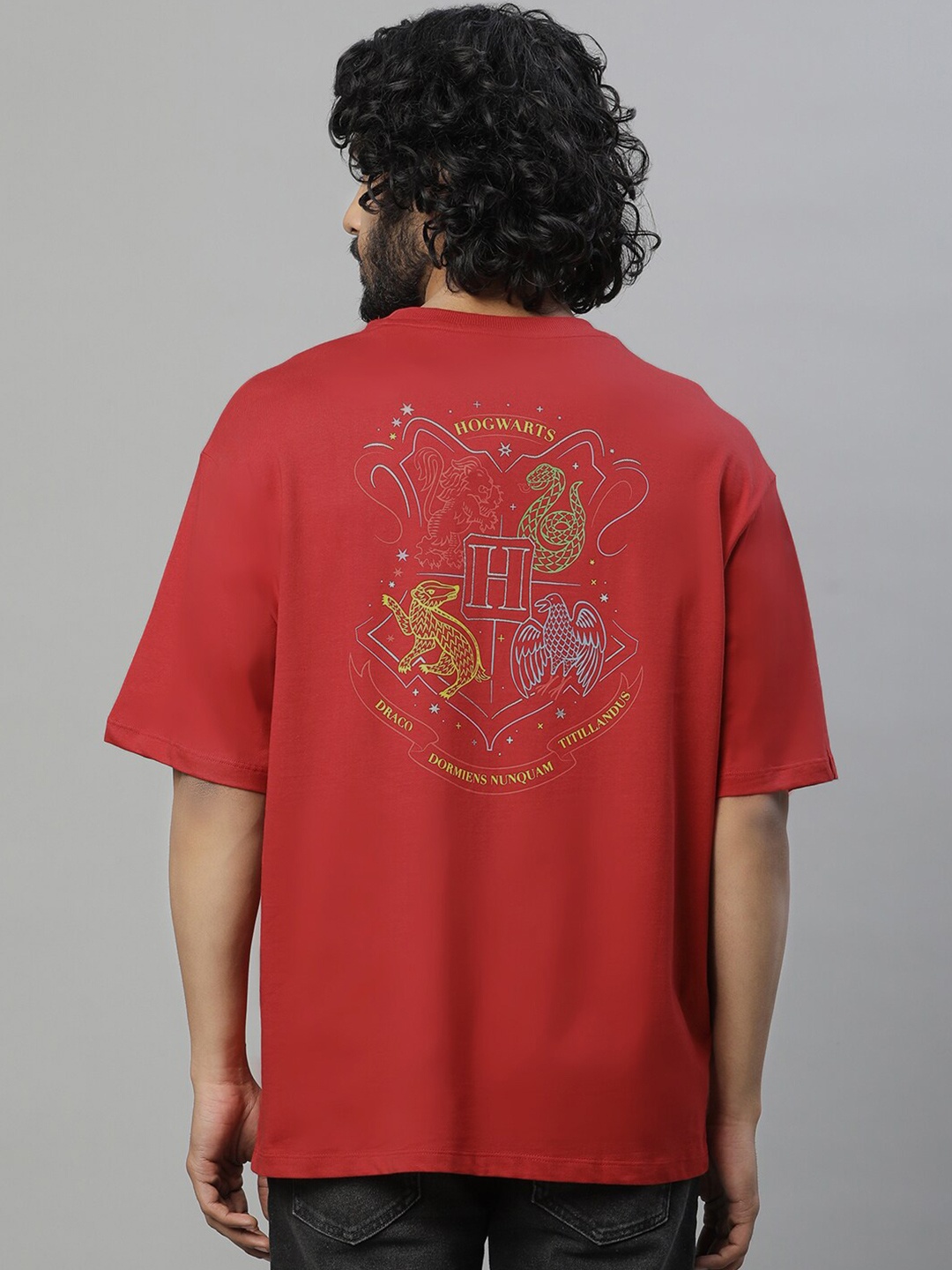 Free Authority Graphic Harry Potter Printed Pure Cotton Oversized T-Shirt, Red
