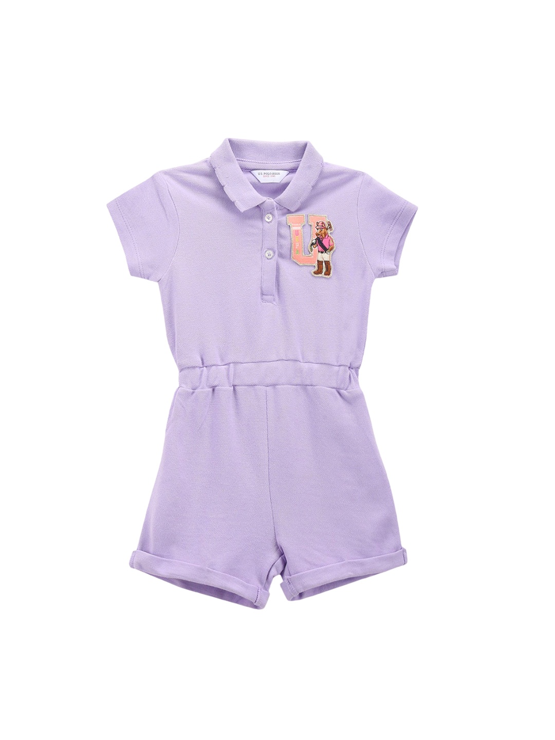 

U.S. Polo Assn. Kids Girls Polo Collar Pure Cotton Rompers, Purple
