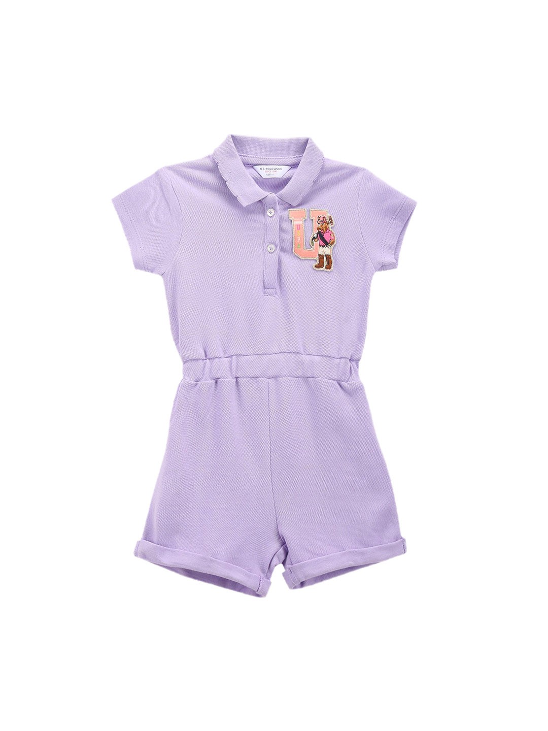 

U.S. Polo Assn. Kids Girls Shirt Collar Pure Cotton Rompers, Purple