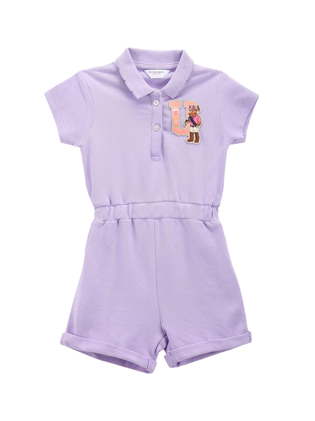 

U.S. Polo Assn. Kids Girls Polo Collar Pure Cotton Rompers, Purple