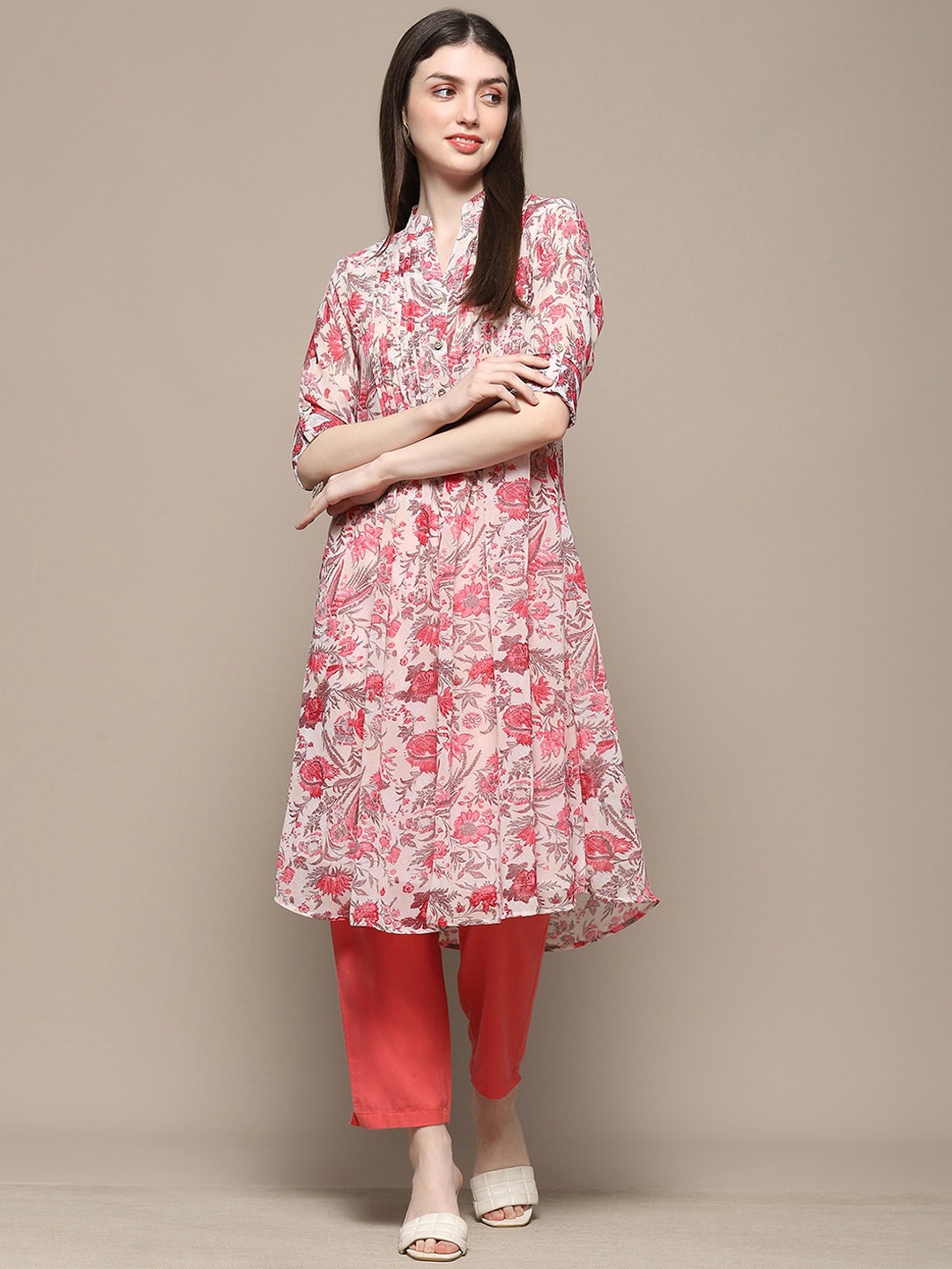 

Biba Floral Printed A-Line Kurta, Cream