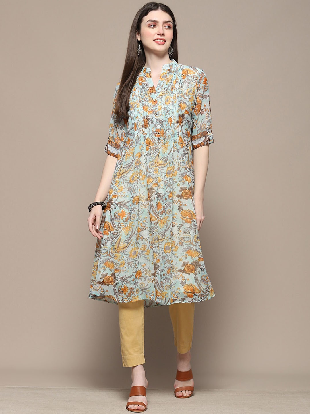 

Biba Floral Printed A-Line Kurta, Yellow