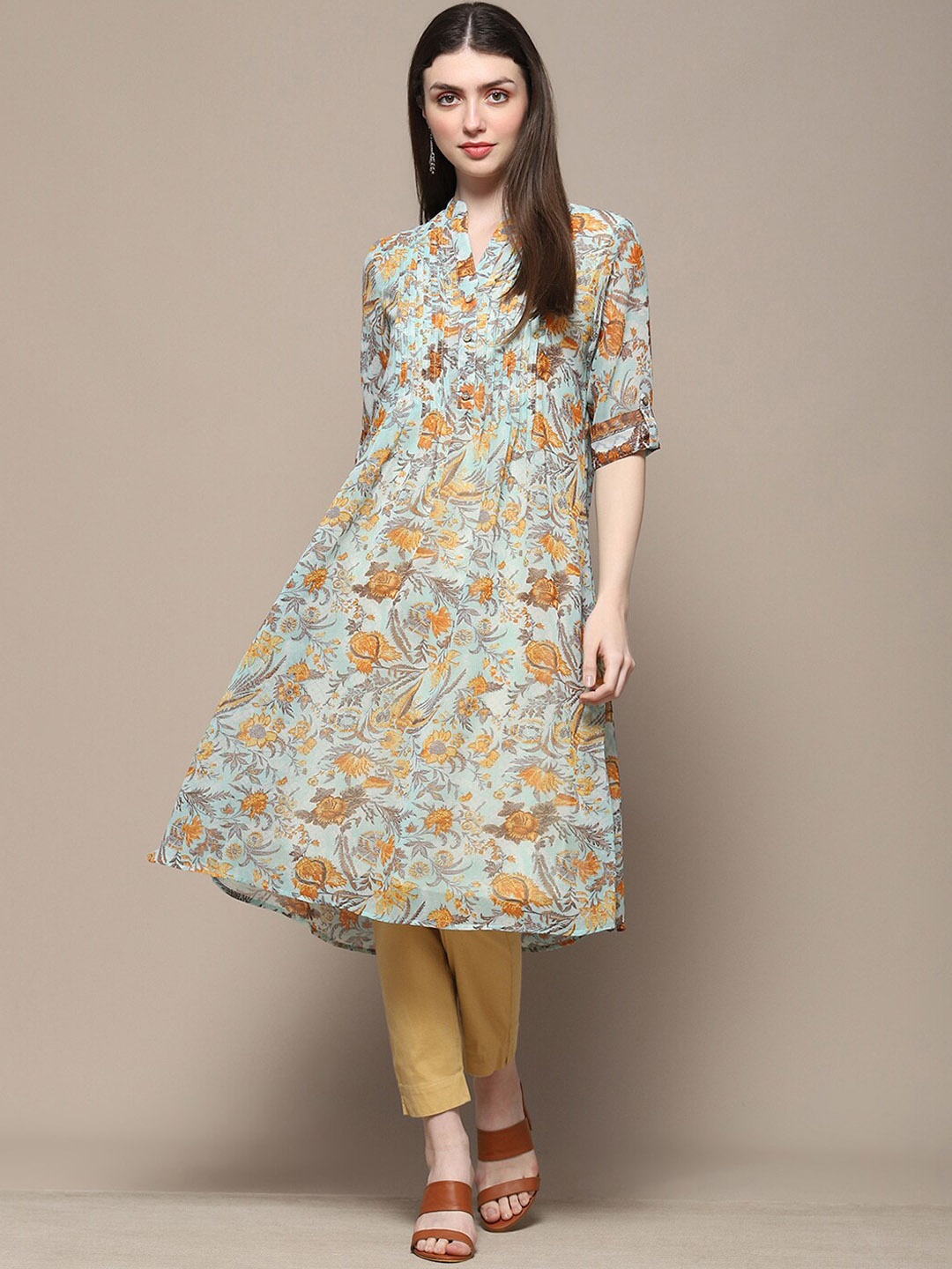 

Biba Floral Printed Straight Kurta, Yellow