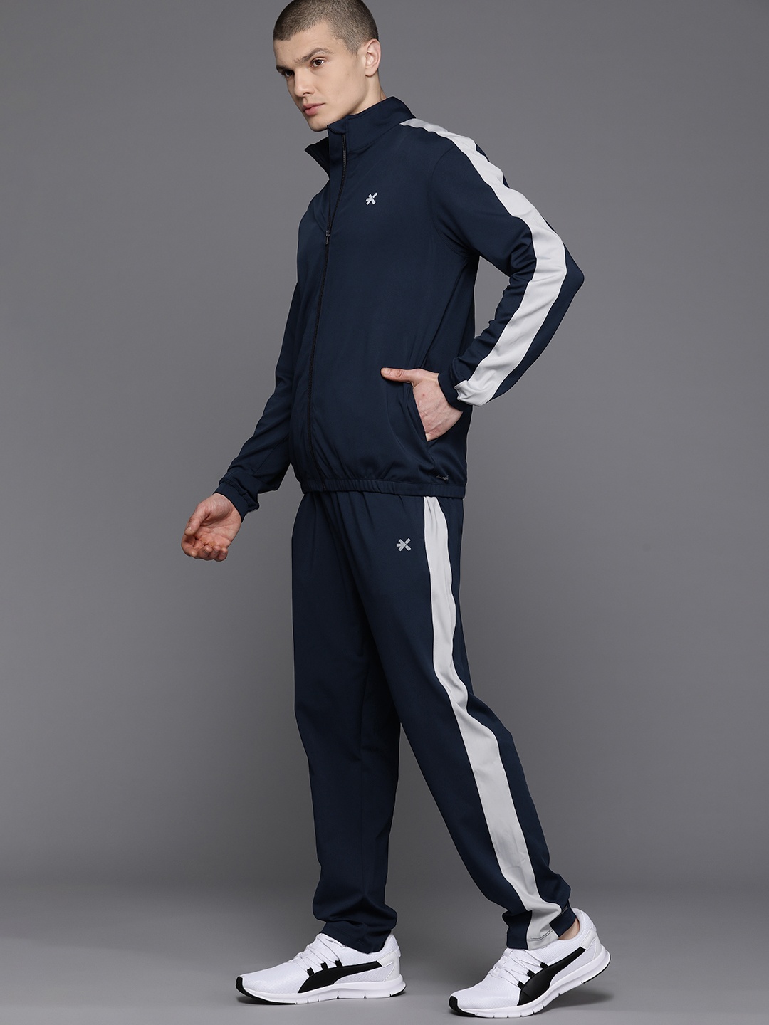 

HRX by Hrithik Roshan Men Striped Rapid-Dry Sports Tracksuit, Navy blue