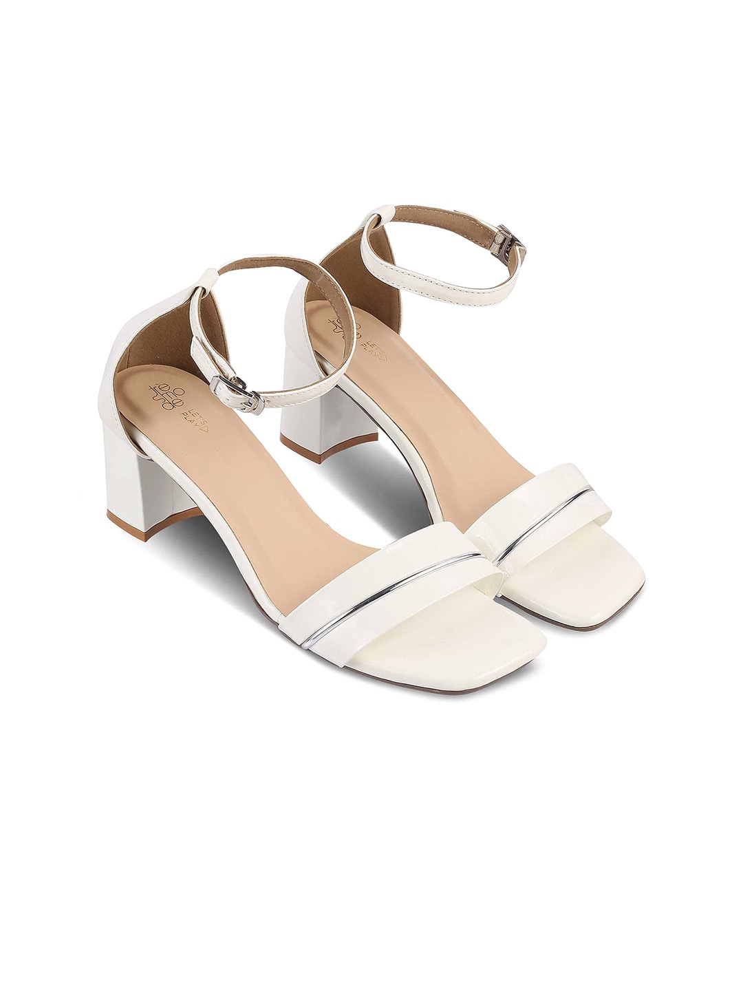 

Tresmode Open Toe Ankle Loop Block Heels, Beige