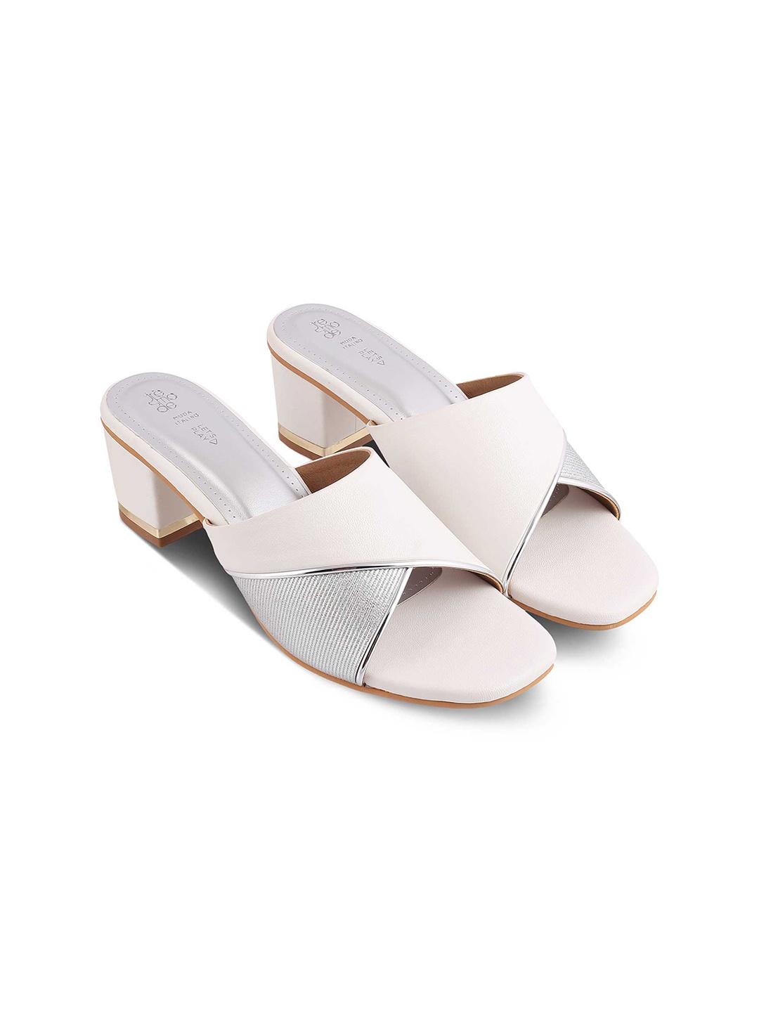 

Tresmode Textured Open Toe Block Heels, White