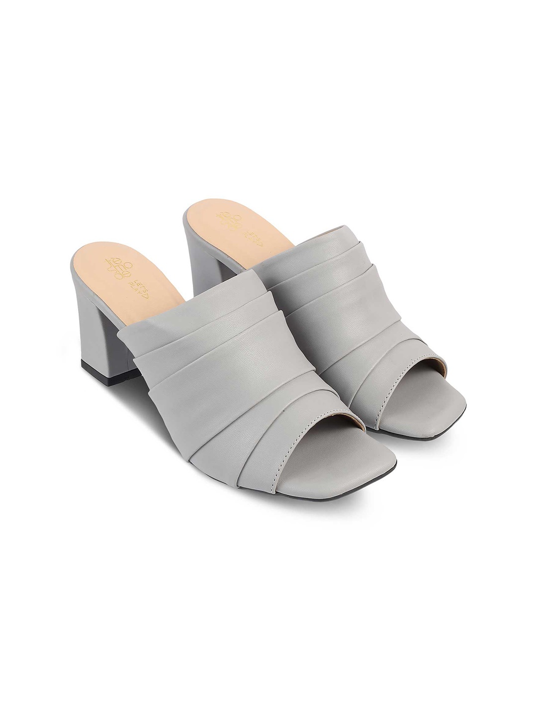 

Tresmode Textured Open Toe Block Heel Mules, Grey