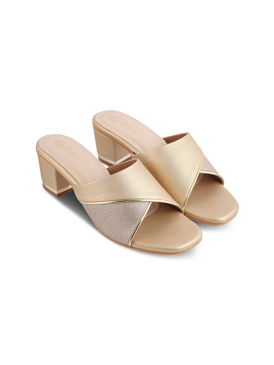 

Tresmode Textured Open Toe Block Heels, Gold