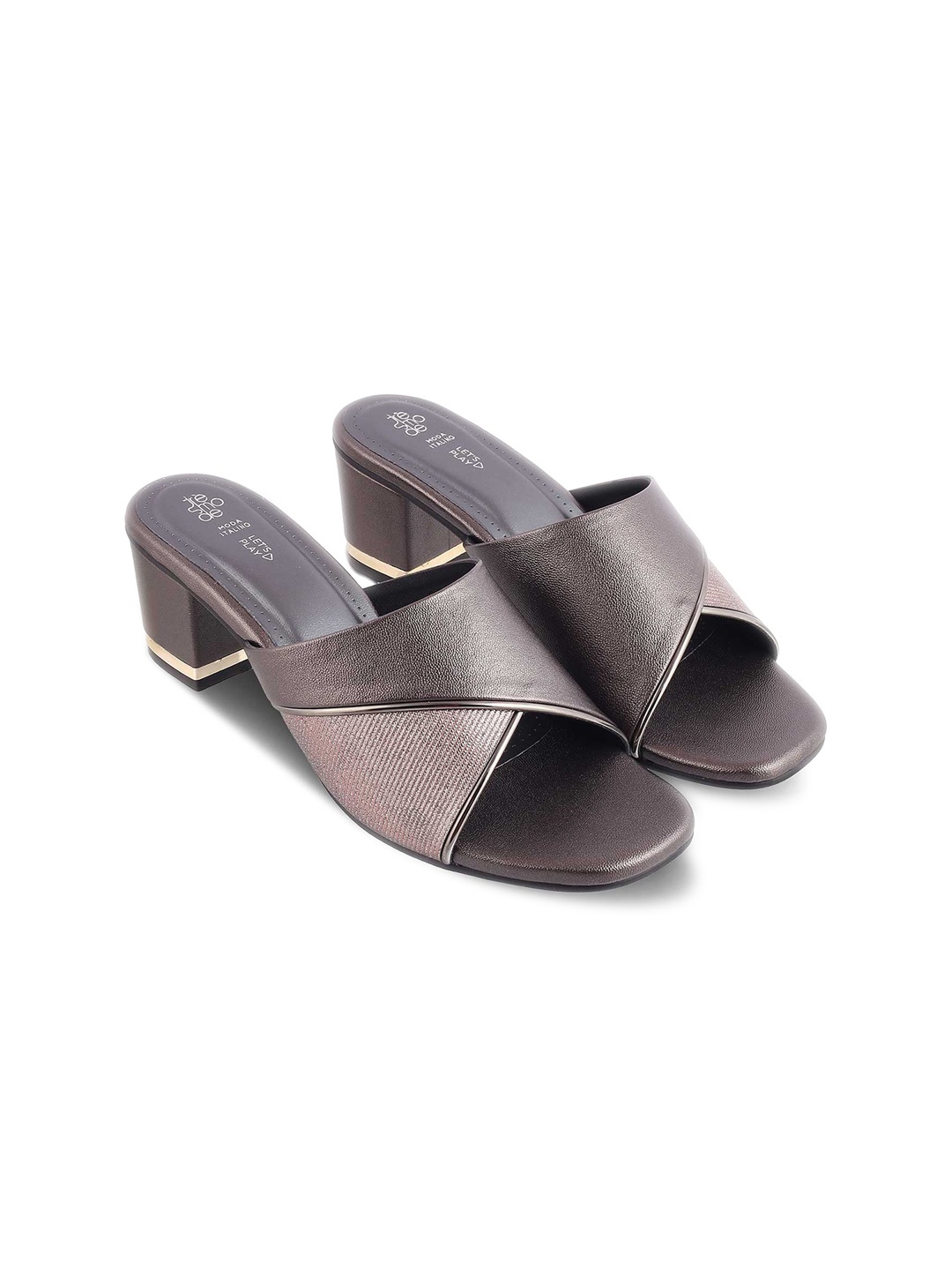 

Tresmode Textured Open Toe Block Heels, Copper