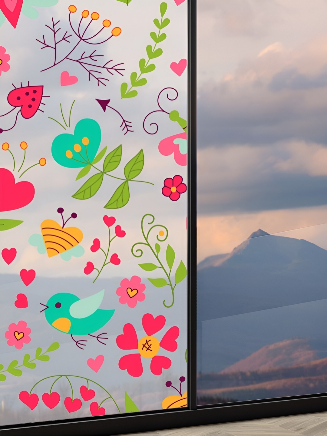 

CVANU Pink & Green Floral Printed Self-Adhesive Window Film Sticker