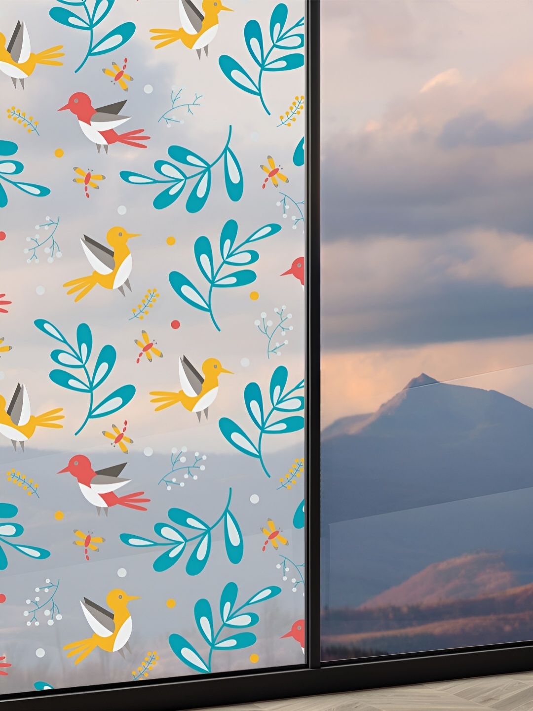 

CVANU White & Blue Printed Self-Adhesive Window Film Sticker