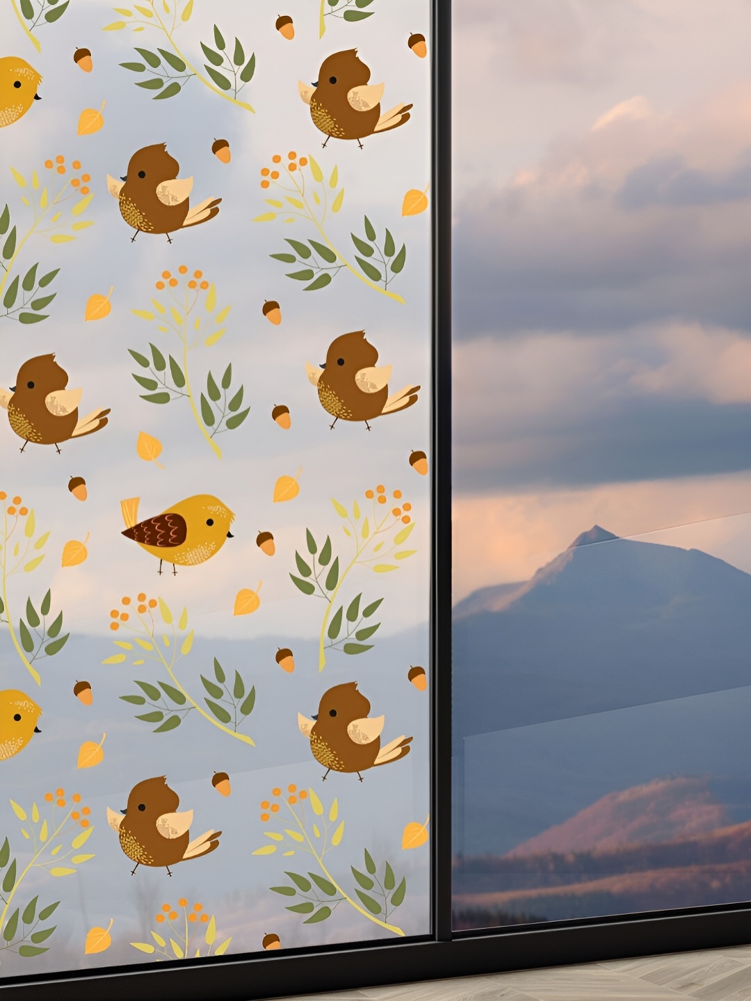 

CVANU Brown & Yellow Birds Printed Self Adhesive & Waterproof Window Film