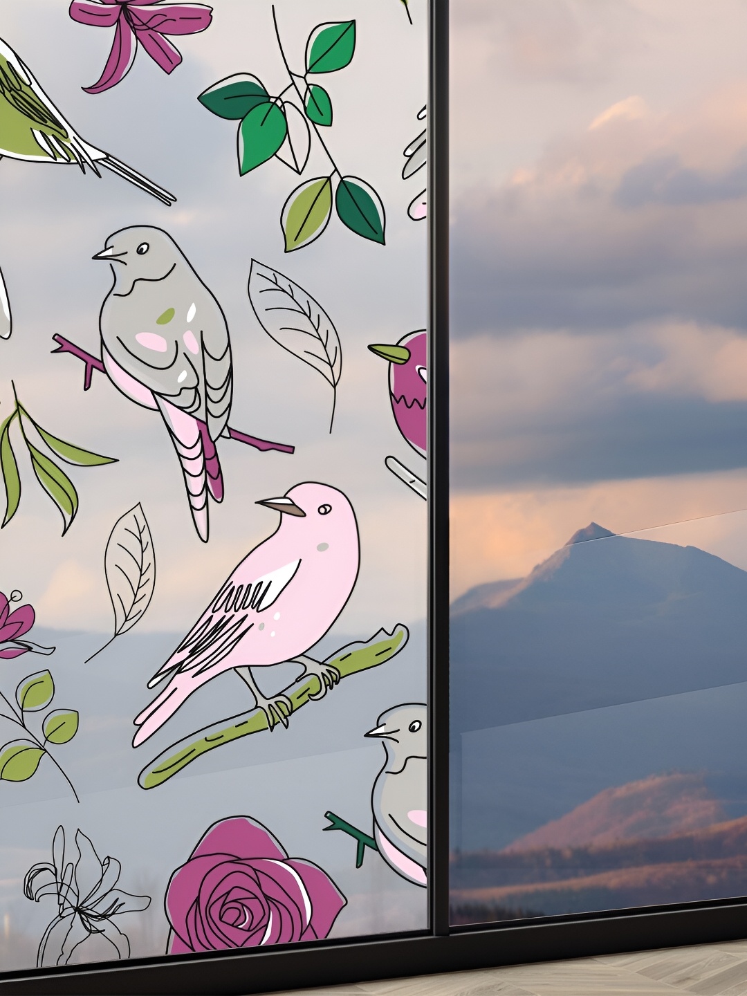 CVANU Purple & Green Printed Self-Adhesive Window Film Sticker