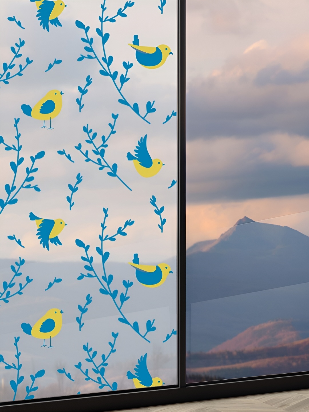 

CVANU Teal Blue & Yellow Printed Self-Adhesive Window Film Sticker
