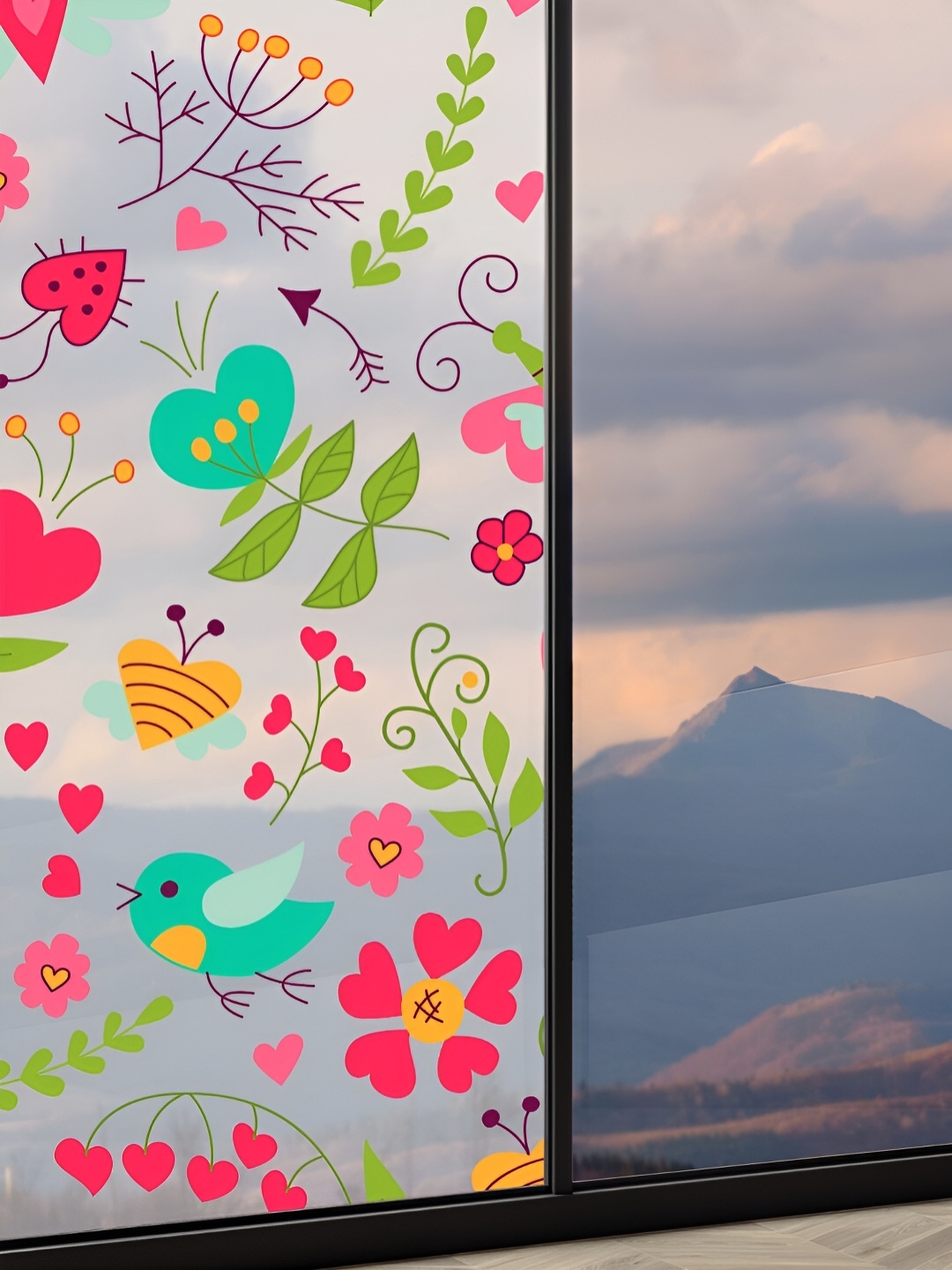 

CVANU Pink & Green Floral Printed Self-Adhesive Window Film Sticker