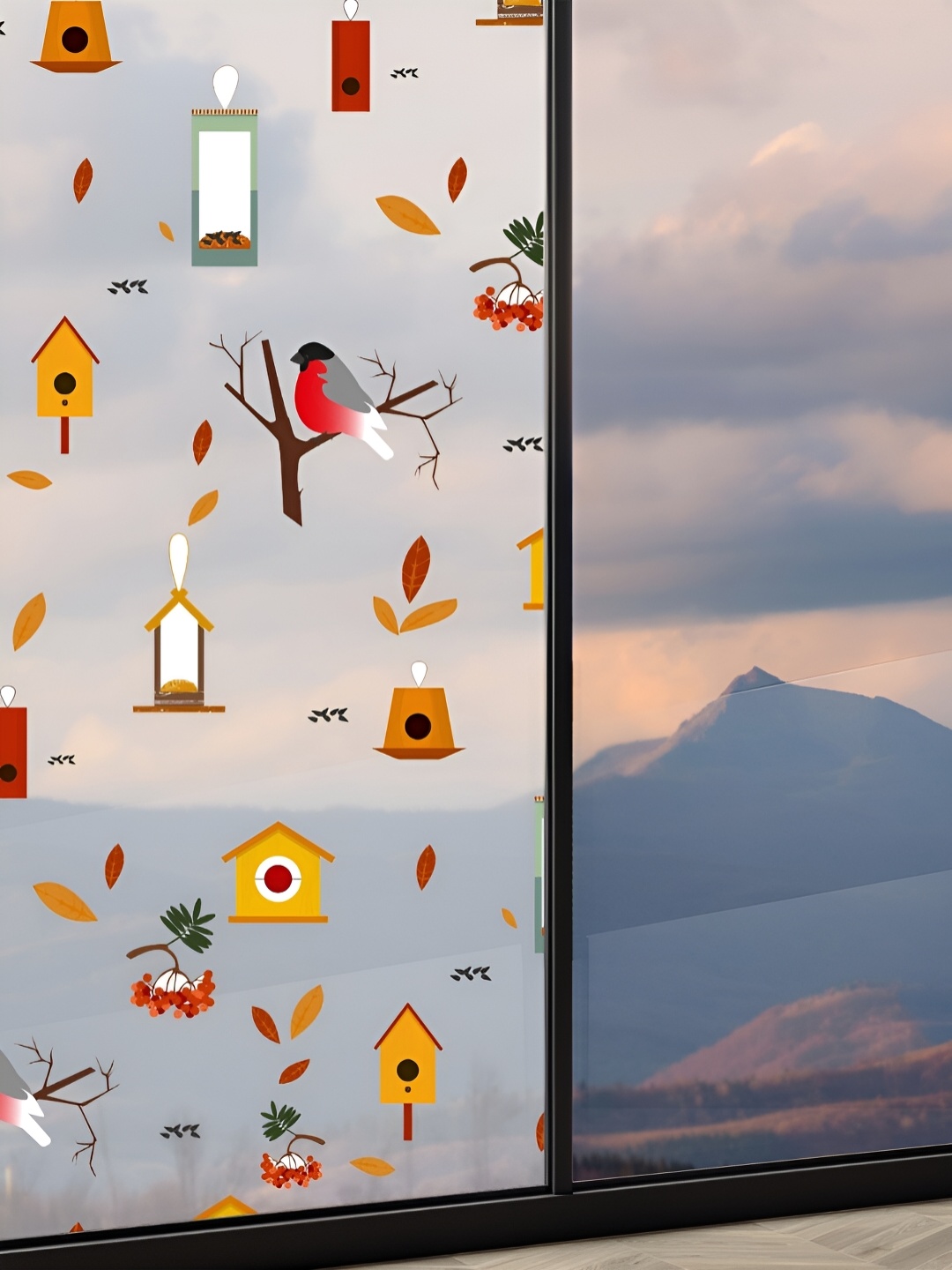 

CVANU Yellow & Red Bird Printed Self Adhesive & Waterproof Window Film