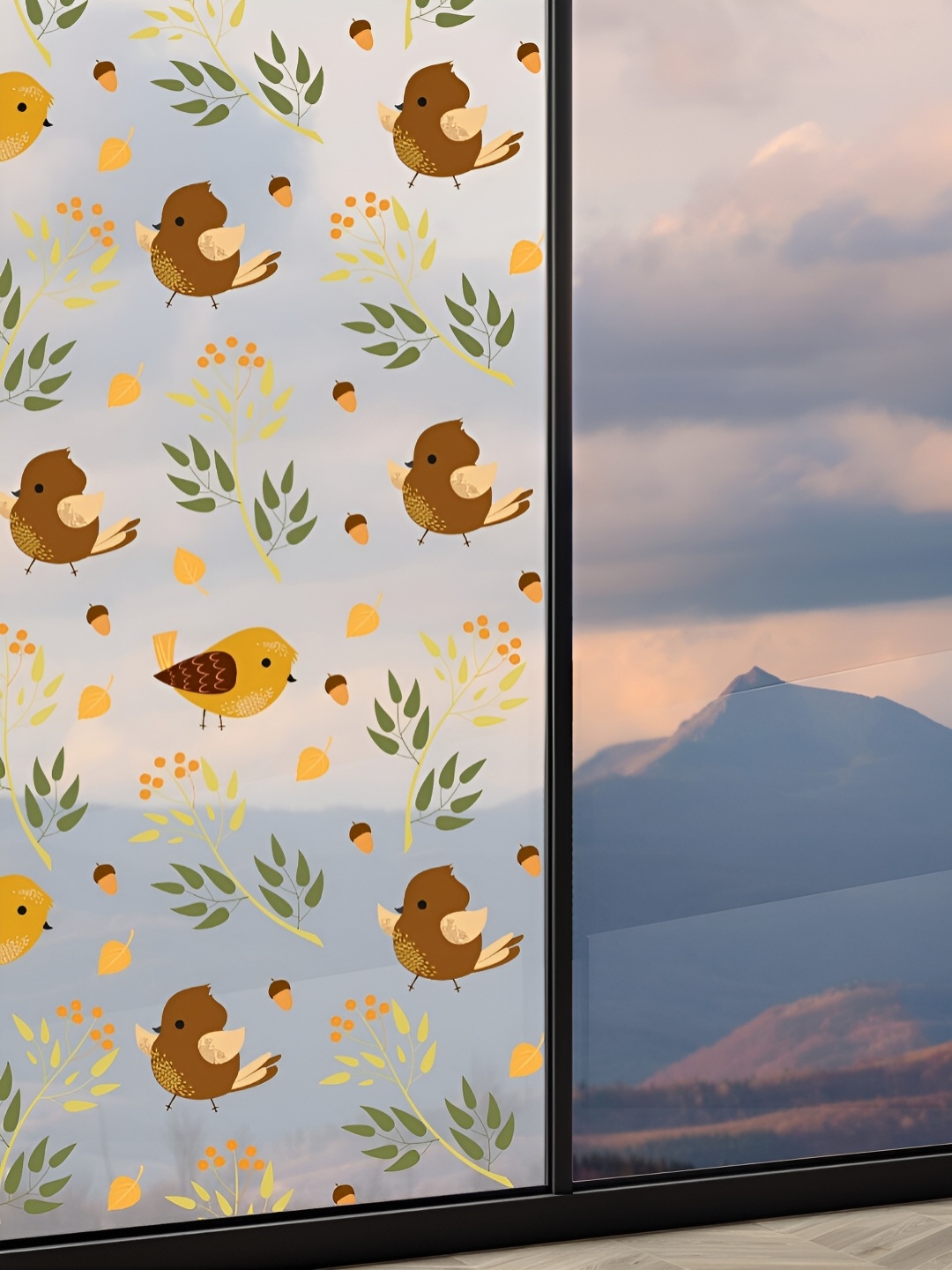 

CVANU Yellow & Brown Birds Printed Self Adhesive & Waterproof Window Sticker
